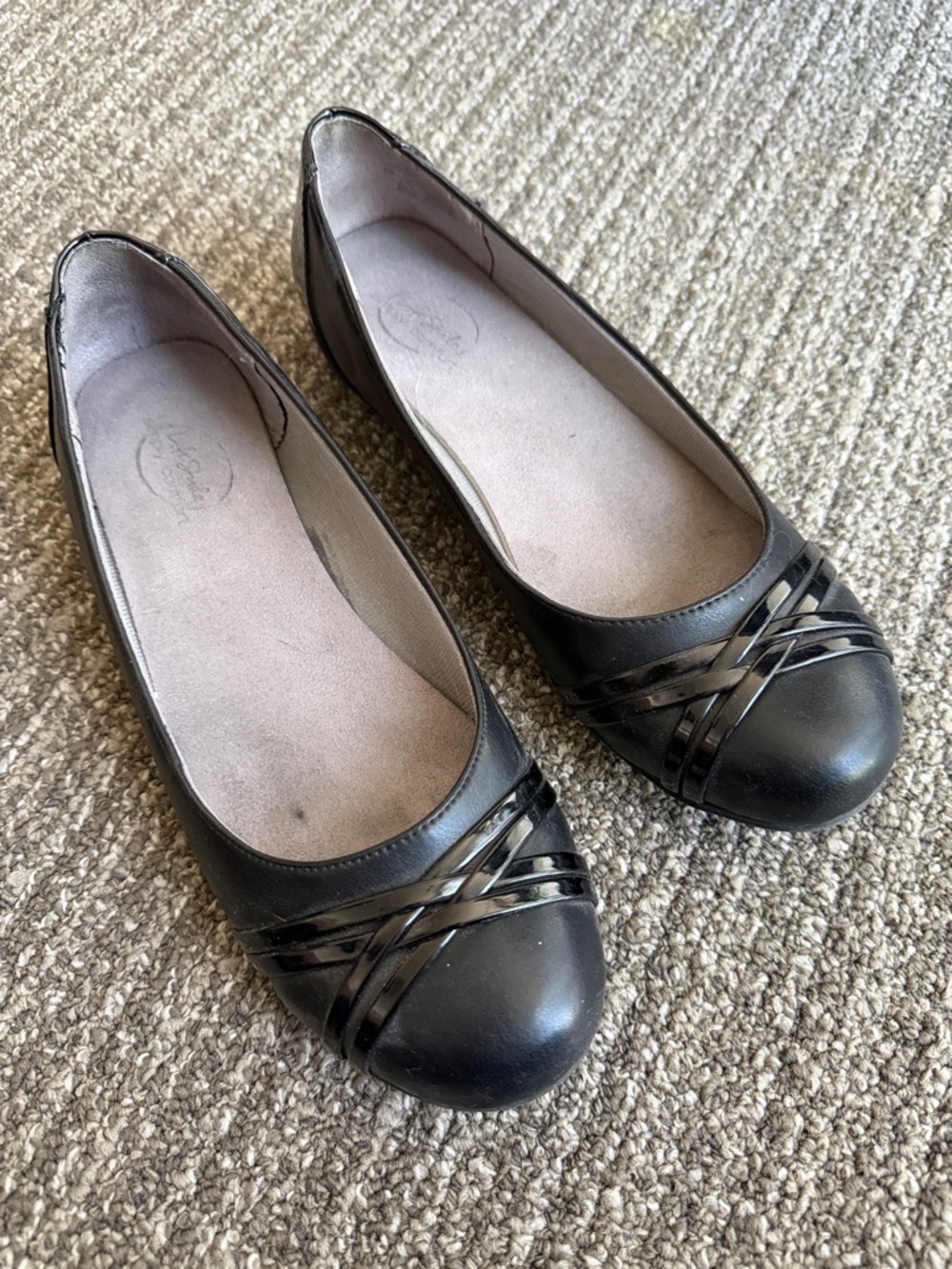 Life Stride Black Women's Slip-On Ballet Flats with Glossy Crisscross Straps